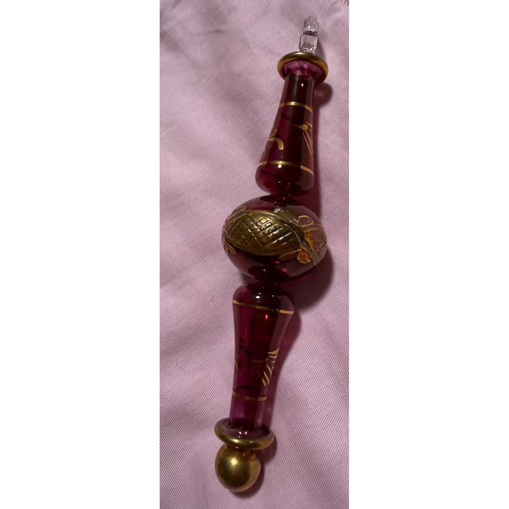 Kurt Adler Luxor Red Glass Finial Ornament Vintage 1990s Gold Gilt Hand Blown